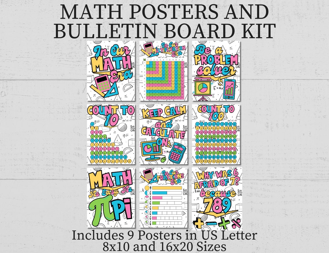 Math Classroom Bulletin Board Border Kit, Printable Retro Math ...