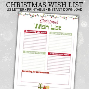 Lista de deseos navideños imprimible, lista de regalos navideños y agenda para adultos y niños