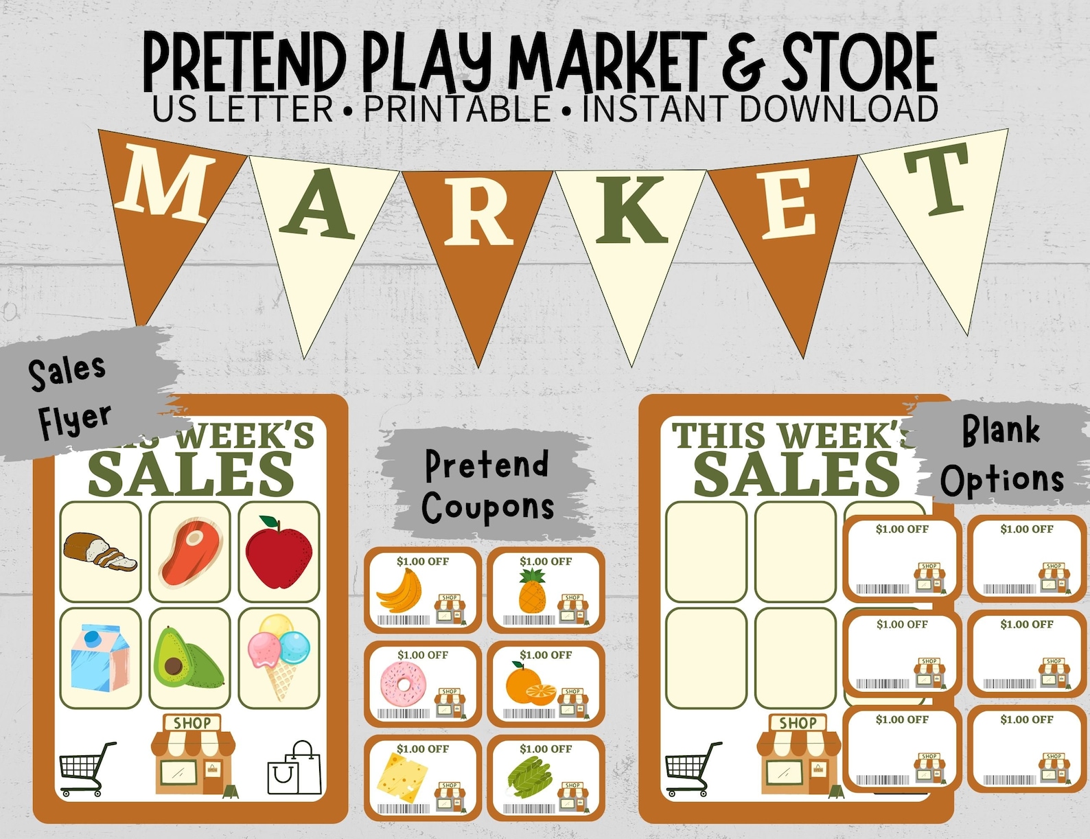 Pretend Play Grocery Market Printable Bundle, Grocery Store Dramatic