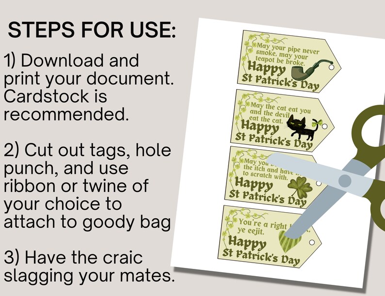 Funny St Patrick's Day Gift Tags, Printable St Patty's Gift for Teens
