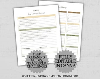 ADHD Cleaning Planner | Editable Cleaning Schedule & Checklist | Adult Chore Chart | 30 Day Declutter Challenge | Printable Canva Template