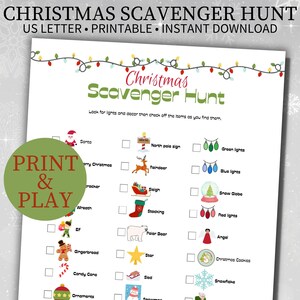Outdoor Christmas Scavenger Hunt, Printable Holiday Lights Scavenger Hunt, Christmas Activity For Kids And Adults, Christmas Party Game