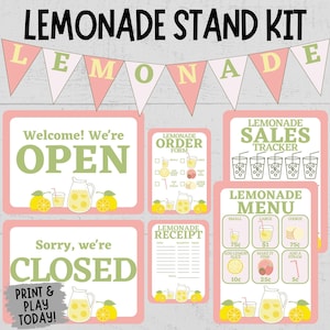 Printable Lemonade Stand Kit, Pretend Play Bundle, Dramatic Play Download, Toddler Preschool Classroom Homeschool Imagination Activity