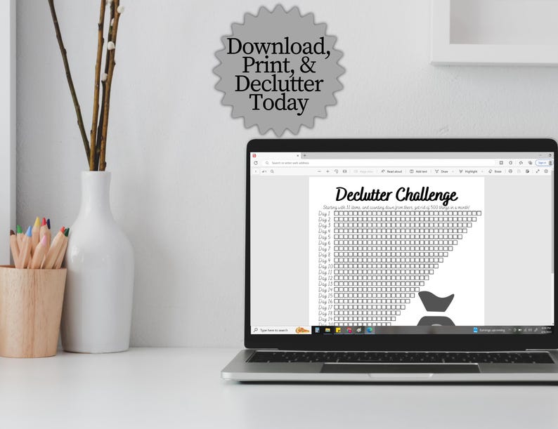 Declutter Challenge Printable - Simple 31 Day Declutter Tracker, Checklist, & ADHD Decluttering Challenge image 3