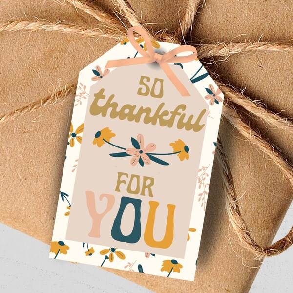 Retro Thanksgiving Staff Appreciation Treat Tag, Groovy Teacher Gift Tags, Hippie Chic Goodie Bag Tags, Thanksgiving Favor Tag