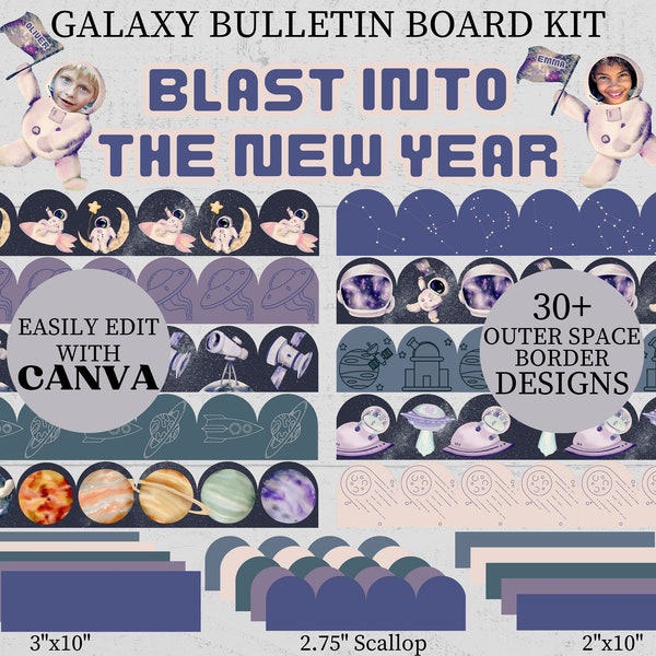 Classroom Bulletin Board Border Kit, Printable Boho Outer Space Classroom Decor For New Year, Astronaut  Craft, January Bulletin Board