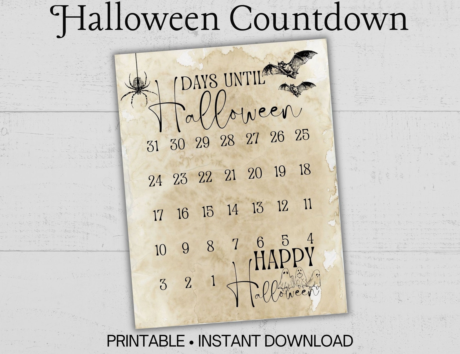 Printable Halloween Countdown, Gothic Advent Calendar, Victorian