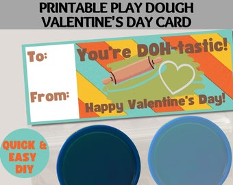 Printable Play Dough Valentine Gift Tag, DIY Kid's Valentine's Day Card, Valentine's Day Treat Tag, You Are Doh-Tastic! Non-Candy Valentine