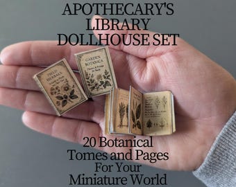 Printable Dollhouse Library Apothecary Books, Miniature Botany and Naturalist Books with Interior Pages Gothic Mini Books PDF Canva Template