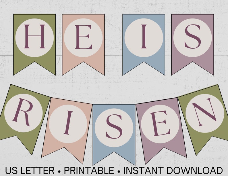 He is Risen Banner Printable, Sunday School Pennant, Printable Easter Garland Party Decor Etsy