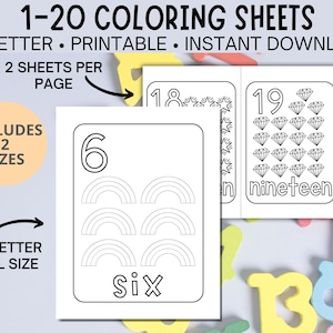 Printable Number Coloring Pages, Preschool & Kindergarten 1-20 Tracing