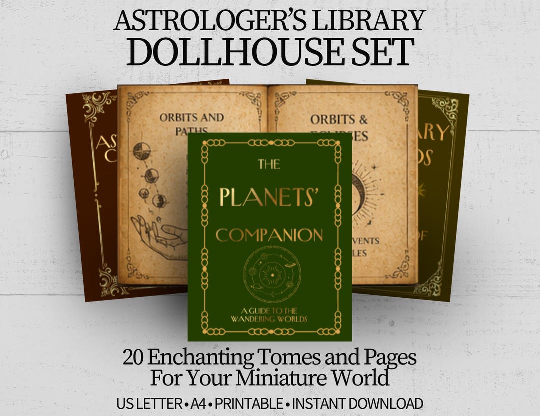 Library Astrology Printable Dollhouse Library Astrology Books, Miniature Celestial Books ...