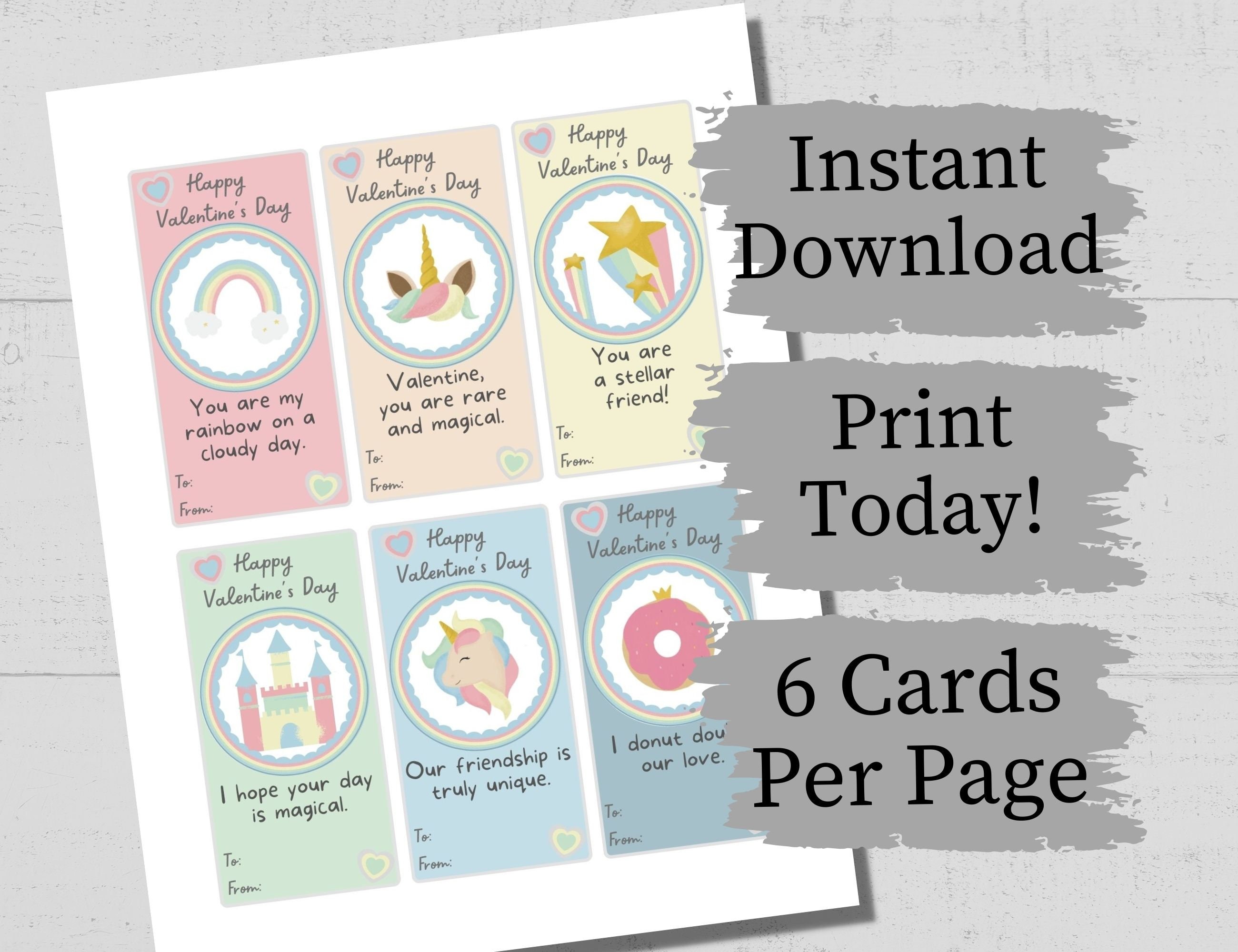 Rainbow Unicorn Printable Valentine's Day Cards, Sweet and Cute Unicorn ...