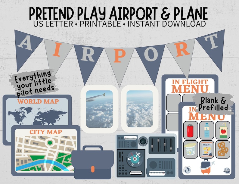 Pretend Play Airport Printable Bundle, Airplane Travel Dramatic Play ...