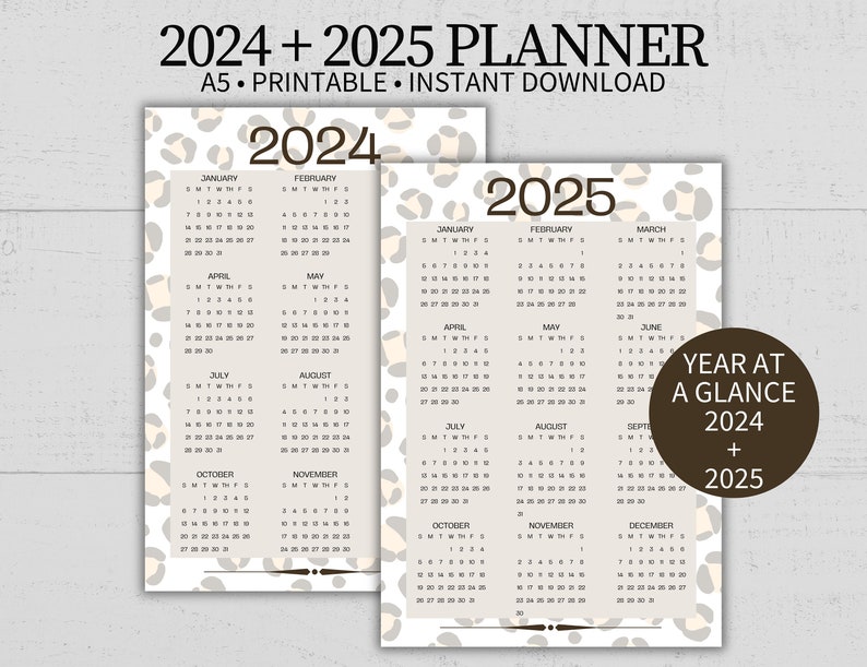 Printable Leopard Print A5 Planner, Instant Download Monthly Calendar