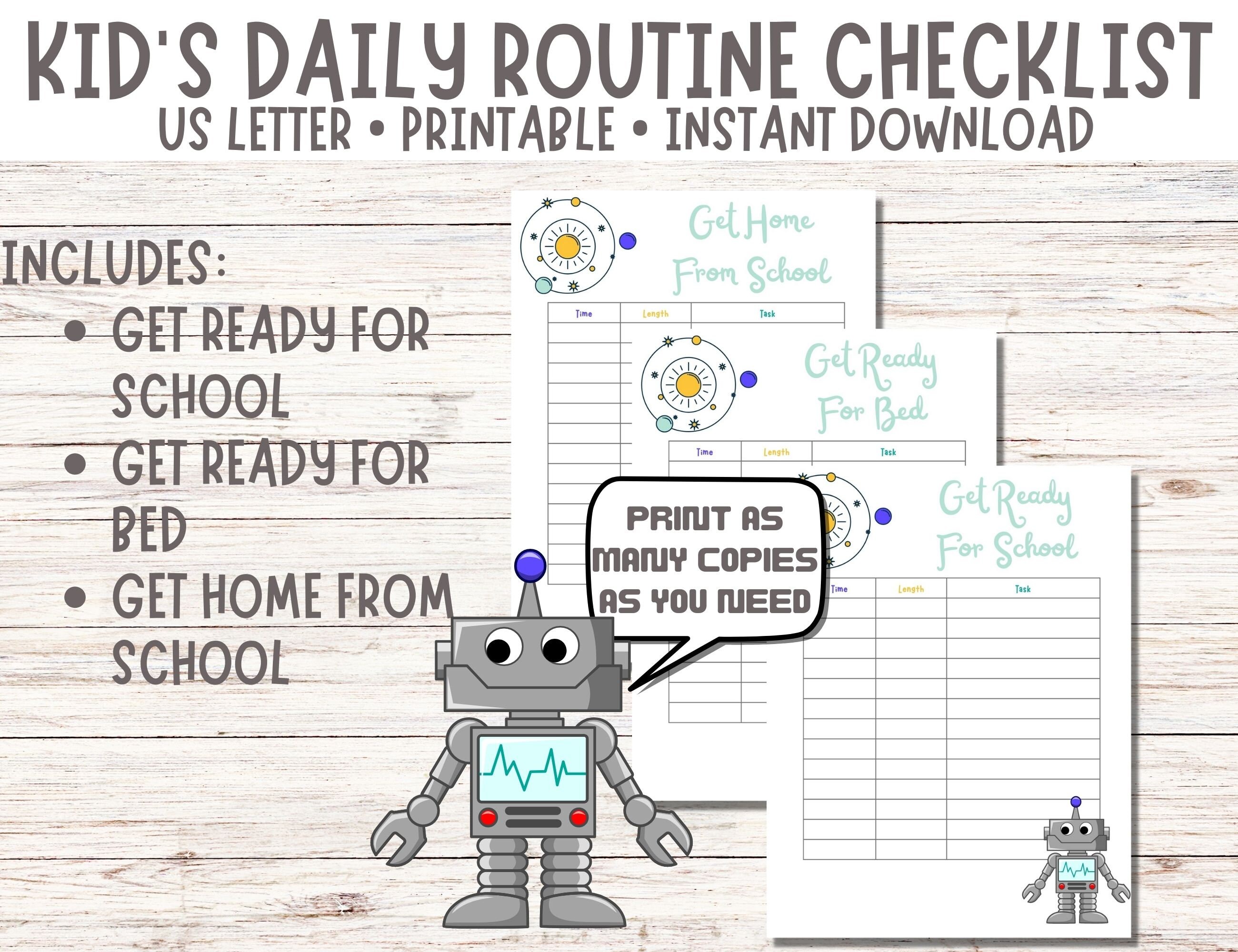Routine Science Routine Printable Kid's Daily Routine Chart, Get Ready for Bed, Get Ready for ...
