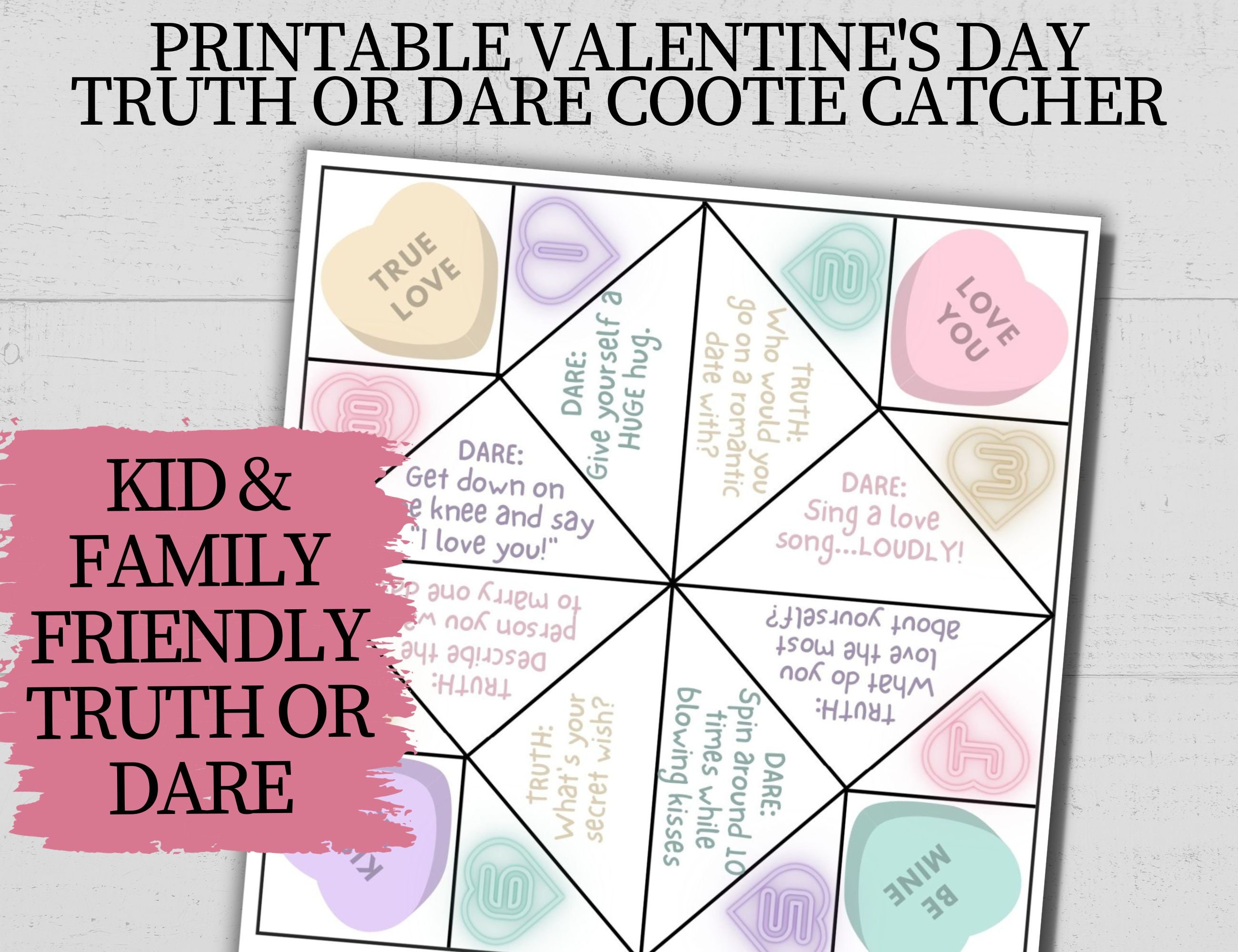 Printable Valentine's Day Truth or Dare Cootie Catcher for Kids and