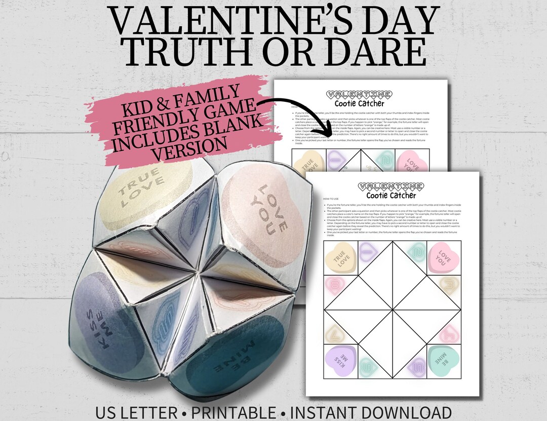 Printable Valentine's Day Truth or Dare Cootie Catcher for Kids and