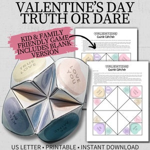 Puede incluir: Un juego de verdad o reto para el Día de San Valentín para niños y familias. El juego incluye un atrapador de piojos con forma de corazón y las palabras "Amor verdadero", "Te amo", "Bésame" y "Mío".
