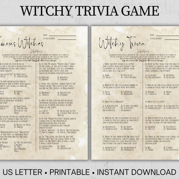 Witches' Tea Party Trivia, Witchy Trivia Game For Gothic Birthday, Bachelorette, or Bridal Shower Game, Vintage Victorian Halloween