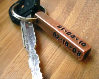Porte-clés à barres 4 faces en cuivre lisse - estampillé à la main par Rawkette Custom