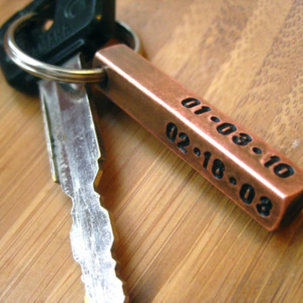 Smooth Copper 4-sided Bar Keychain - hand stamped by Rawkette Custom
