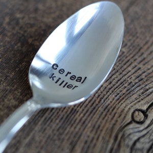 Funny Vintage Silver-plated Large Spoon "cereal killer" - Hand stamped by Rawkette Custom
