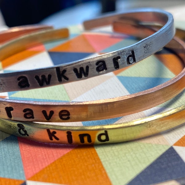 Awkward, brave & kind bangle set - handstamped by Rawkette Custom