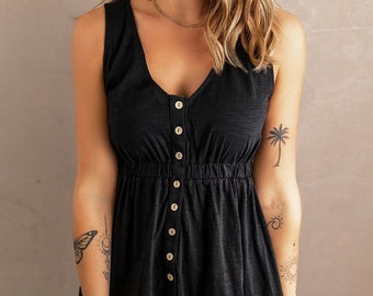 Structure Button Short Dress Black