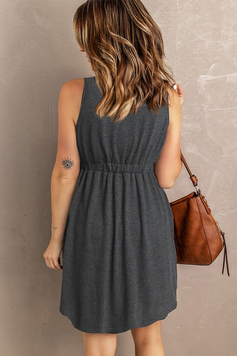 Double Take Button Front Empire Waist Sleeveless Slit Magic Dress