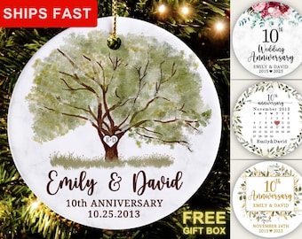 10 Year Anniversary Ornament, Personalized 10 Year Anniversary Christmas Ornament, 10th Anniversary Gift, 10th Anniversary Ornament Keepsake