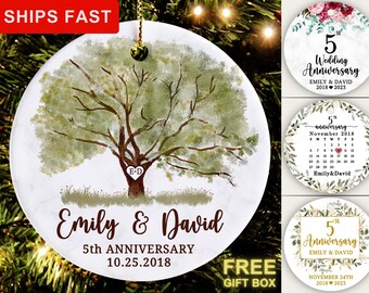 5th Anniversary Ornament, Personalized 5th Anniversary Christmas Ornament, 5th Anniversary Gift, 5th Year Anniversary Ornament, Keepsake