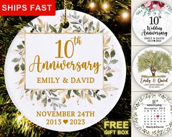 10 Year Anniversary Ornament, Personalized 10 Year Anniversary Christmas Ornament, 10th Anniversary Gift, 10th Anniversary Ornament Keepsake