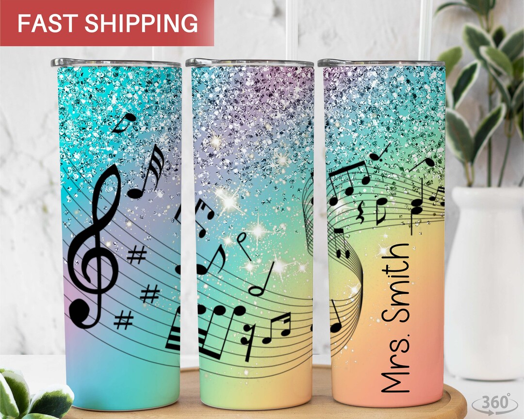 Music Teacher Tumbler, Personalized Gift for Music Teacher, Glitter