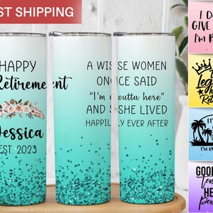 Retirement Tumbler with Straw, Personalized Retirement Gifts for Women, Chunky Glitter Affirmation Gift, Custom Retiree Gifts for Her