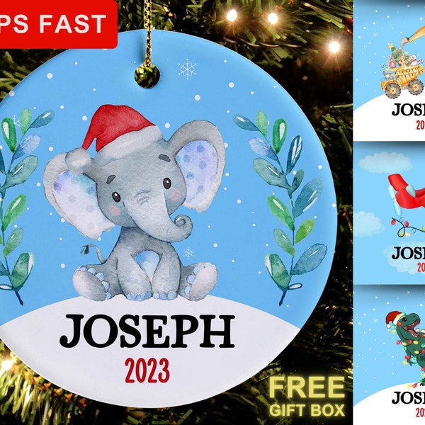 Boys Christmas Ornament Elephant, Personalized Kids Ornament 2023, Custom Child Name Ornament Gift, Boys Ornament Keepsake, Holiday Ornament