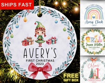 Baby's First Christmas Ornament 2023, Personalized New Baby Ornament for Girl, Elf Christmas Ornament, Baby Keepsake, Custom Name Ornament