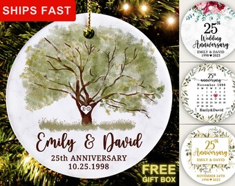 25th Anniversary Gift, 25th Anniversary Ornament With Name & Date