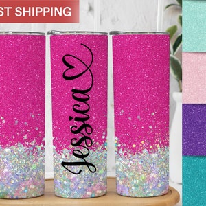 Custom Glitter Tumbler Cup with Lid and Straw - Personalized Glitter Name Tumbler -  Cute Chunky Glitter To Go Cup Birthday Gift for Her