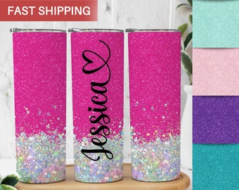 Custom Glitter Tumbler Cup with Lid and Straw - Personalized Glitter Name Tumbler -  Cute Chunky Glitter To Go Cup Birthday Gift for Her