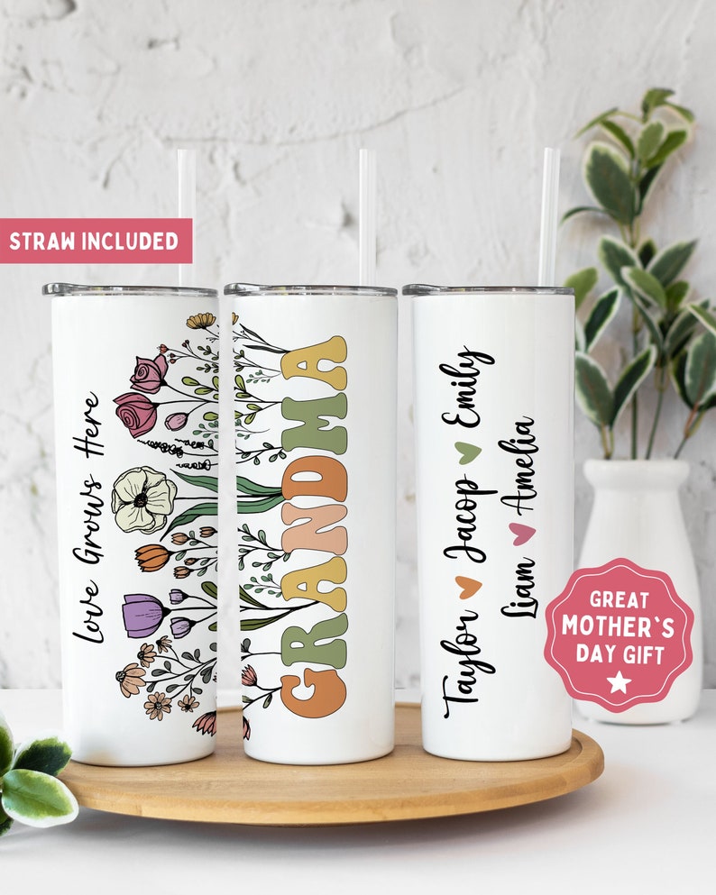 Personalized Grandma Tumbler With Grandkids Names Mothers Etsy