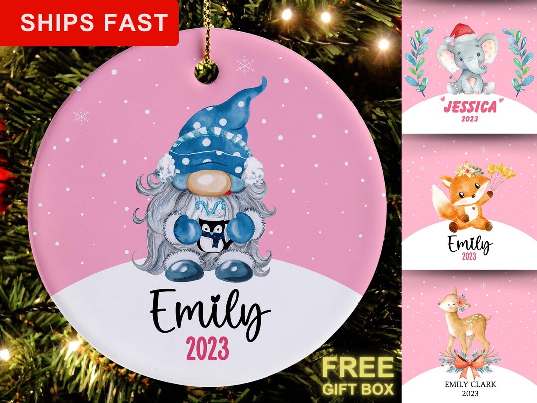 Girls Christmas Ornament, Personalized Kids Ornament 2023, Gnome Christmas Ornament for Girl
