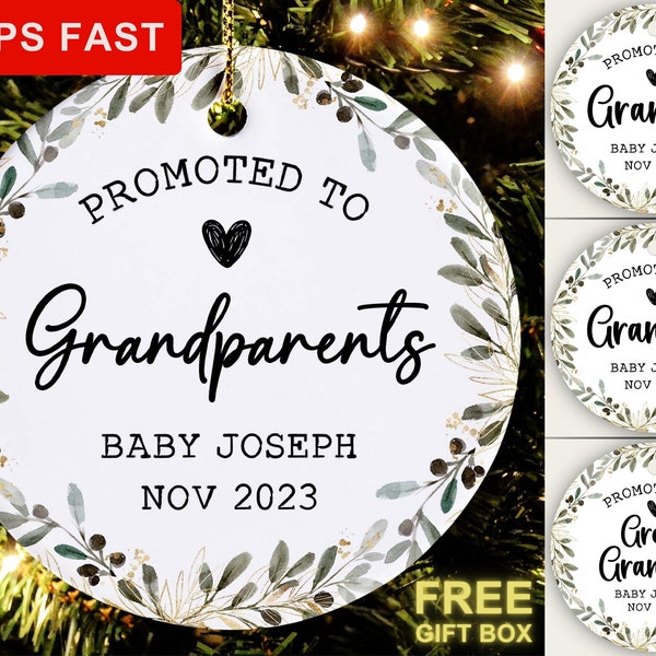 Promoted To Grandparents Ornament, Personalized Grandparents Christmas Ornament, Baby Announcement to Grandparents, First Grandparent Gift