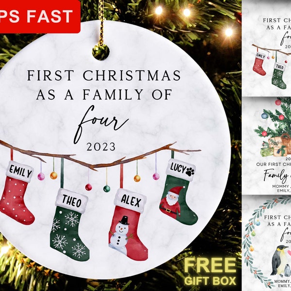 Family of Four Christmas Ornament, Family Ornament, Personalized Baby's First Christmas Ornament, Family of 4, First Christmas Keepsake
