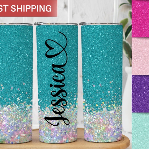 Custom Glitter Tumbler Cup with Lid and Straw - Personalized Glitter Name Tumbler -  Cute Chunky Glitter To Go Cup Birthday Gift for Her