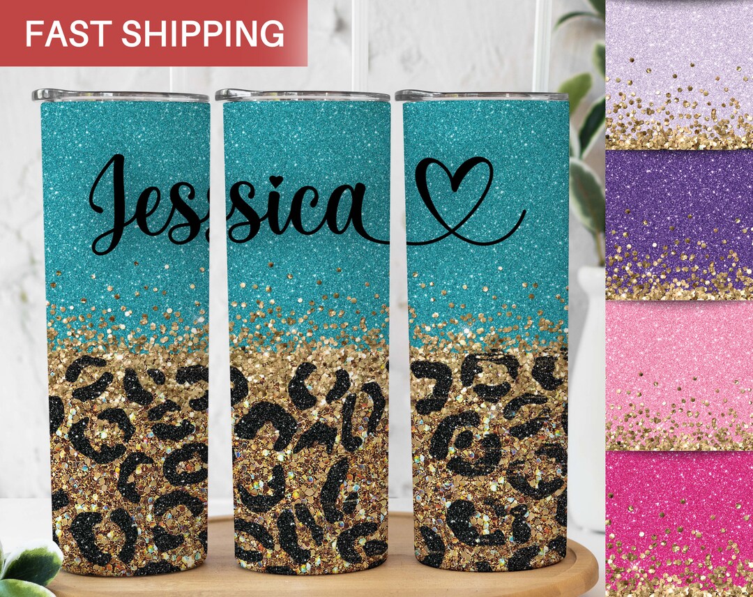 Custom Glitter Cheetah Print Tumbler With Lid And Straw Leopard Print custom-glitter-cheetah-print-tumbler-with-lid-and-straw-leopard-print