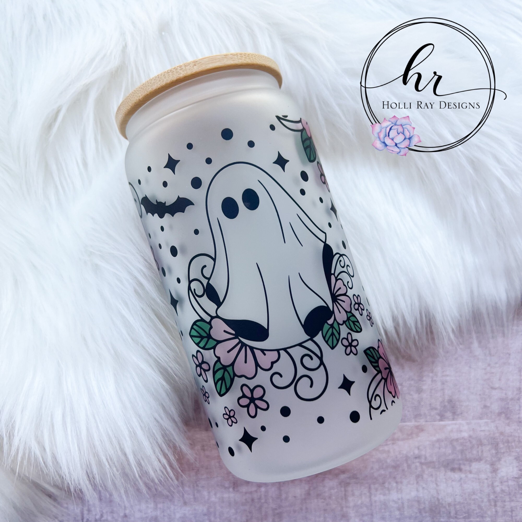 Ghost and Flowers Cup, Ghost Floral Cup, Halloween Cup with Lid and Gl –  Powered By Daisies