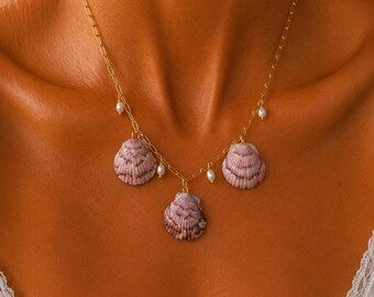 Atlantic Calico Shell Necklace | Coastal Shell Necklace | Beach Jewelry | 18K Gold PVD Necklace | Summer Ocean Necklace
