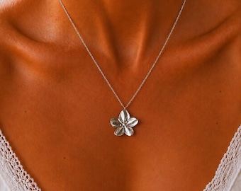 Collier fleur en argent - Acier inoxydable - Pendentif floral minimaliste - Bijoux raffinés