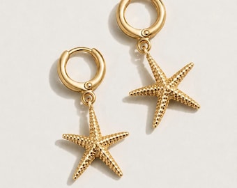 Boucles d'oreilles étoiles de mer dorées | Créoles côtières